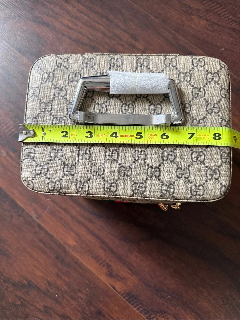 Beige GG Canvas Vanity Case with Green and Red Stripe NEW
